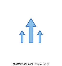 tres flechas azules hacia arriba icono plano aislado en fondo blanco