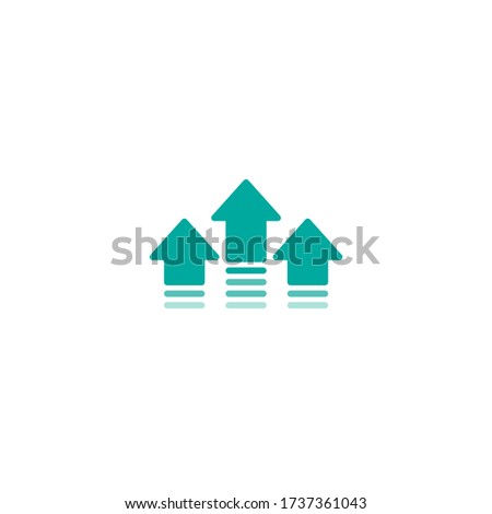 three blue arrows up icon. Isolated on white. Upload icon.  Upgrade sign. Growth symbol. Creative project start, business advance, breakthrough sign. Fast growth symbol. Speed, grow up, increase