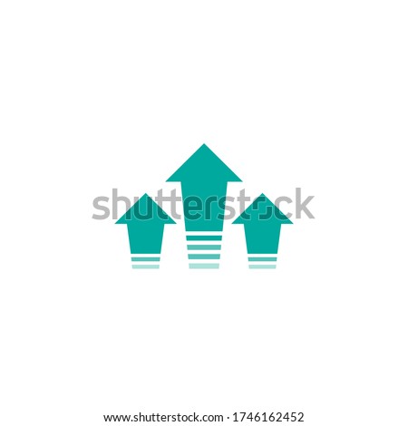 three blue arrows up icon. Isolated on white. Upload icon.  Upgrade sign. Growth symbol. Creative project start, business advance, breakthrough sign. Fast growth symbol. Speed, grow up, increase
