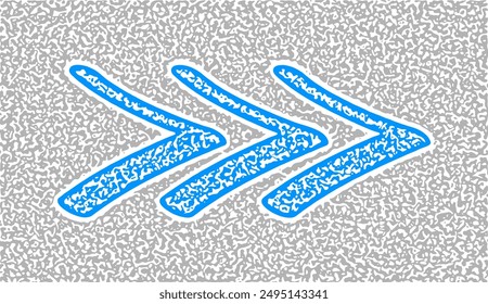 Three blue arrows on a speckled gray and white background. Vector illustration.