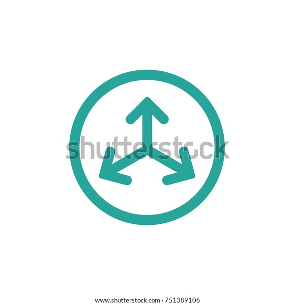 Three blue arrows point out from the center in\
circle. Expand Arrows icon. Outward Directions icon. Vector\
illustration. Isolated on white.\
