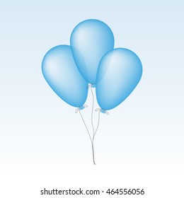 Three blue balloons. Vector illustration isolated on white background. To make holiday cards, banners, congratulations