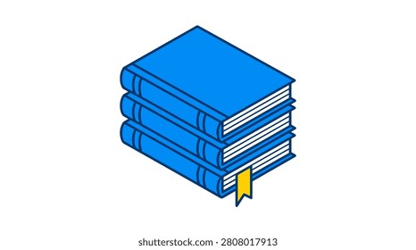 Three blue books piled vertically with a yellow bookmark. Ideal for education and literacy themes.