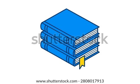 Three blue books piled vertically with a yellow bookmark. Ideal for education and literacy themes.