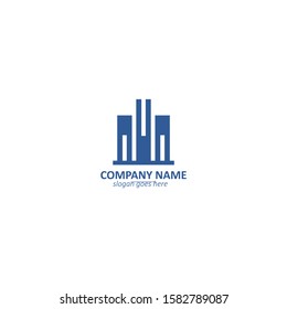 three blue buildings with line in the middle of each buildings. real estate logo.