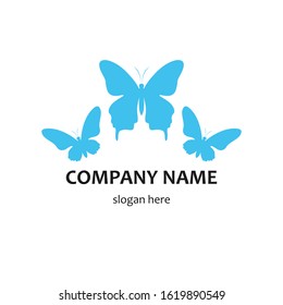 Three blue butterflies. Vector illustration, logo emblem