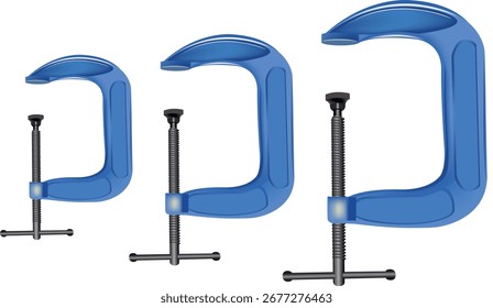 Tres pinzas c azules están dispuestas sobre un fondo blanco, lo que demuestra el aumento de tamaño y el concepto de crecimiento