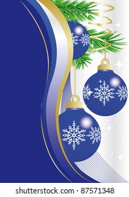 three blue christmas balls on blue background