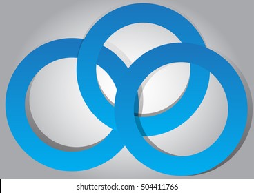 three of blue circle on gray background, vector, illustration, copy space for text, editable template, brochure, horizontal orientation, blue and grey shade