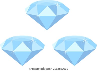 Tres diamantes azules, ilustración, vector sobre un fondo blanco.