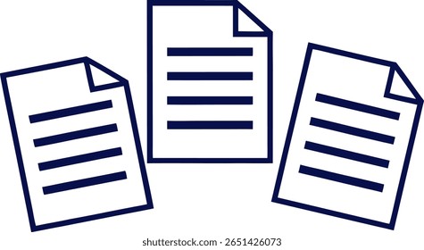 Three blue document icons with text lines on a black background. Representing paperwork, files, or information.