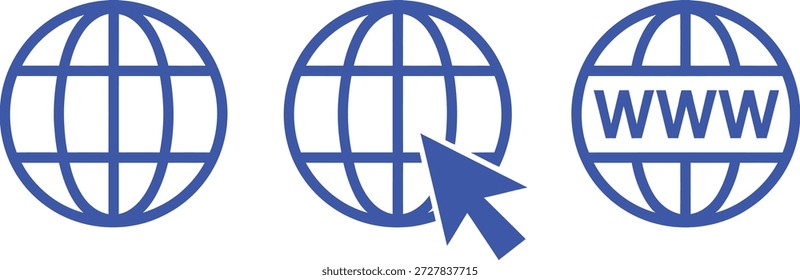 Drei blaue Globus mit Cursor und Internet-Text