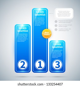 Three blue glossy banners in the form of a pedestal.