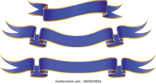 three Blue Gold Ribbons in different Shapes