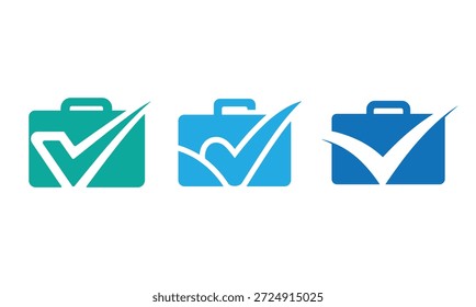 Three blue and green briefcase with check marks business
