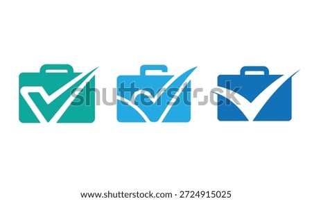 Three blue and green briefcase with check marks business