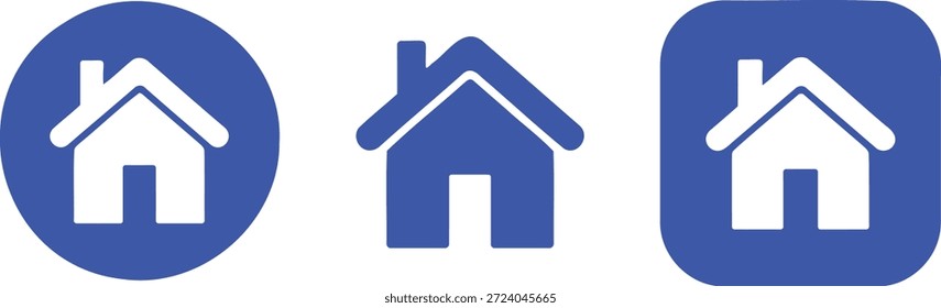 Tres casa azul sobre fondo blanco símbolo de la casa