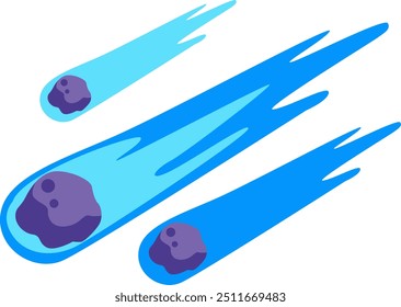 Three blue meteors streaking across the sky