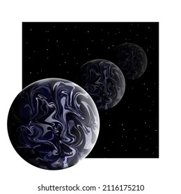 Tres planetas azules en orden ascendente