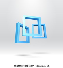 Three blue rectangular 3D frames for your presentation