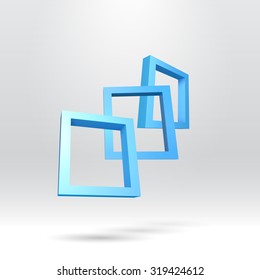 Three blue rectangular 3D frames for your presentation