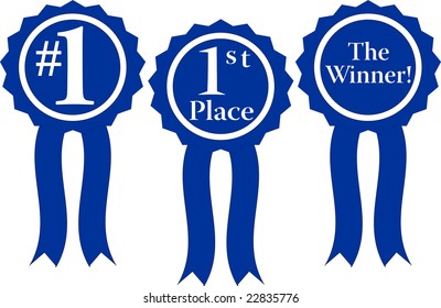 three blue ribbon awards, #1, 1st Place and the winner!