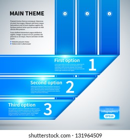Three blue ribbons with different options. Useful for presentations or charts.