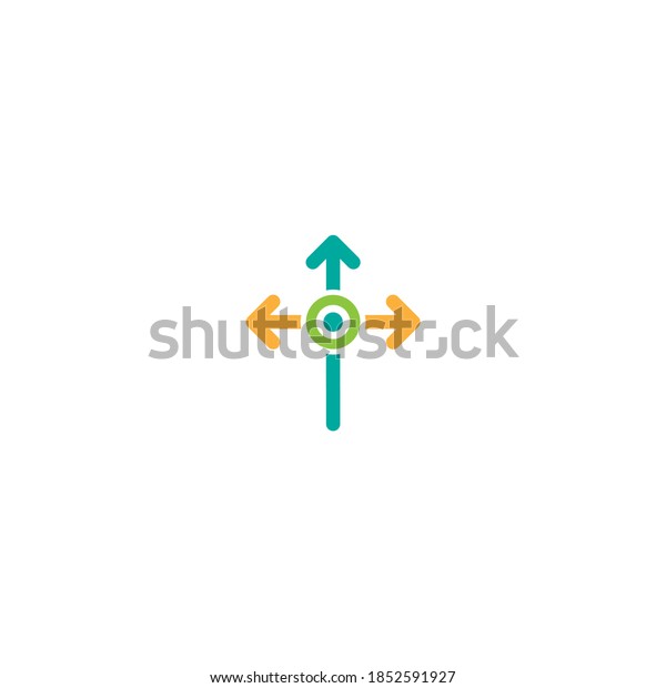 Three blue rounded arrows point out from the\
center and circle. Expand. Outward Directions icon. Vector\
illustration. Isolated on white. Flat process icon. Good for web\
and software interfaces.