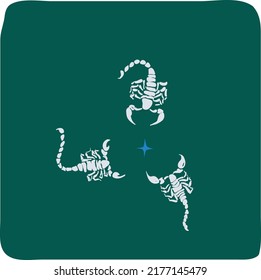 three blue scorpions surround. the allegory of the sign of the zodiac. manual graphics. vector illustration.