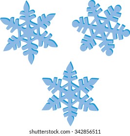 Three blue snowflakes, snowing, winter, vector
