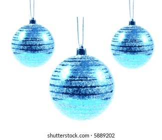 Three Blue Vector Christmas bulbs isolated on white background