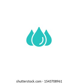 Three blue water drop, drip or droplet. Watering or absorb pictogram. Rain, raindrop icon Isolated on white. wash icon. Vector illustration. Aqua, dew, splash sign.
