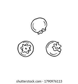 Three blueberry berries isolated on white background. Vector hand drawn sketch illustration in doodle outline style. Concept of fresh tasty nutritious food for cooking salads, baking cakes, cocktails