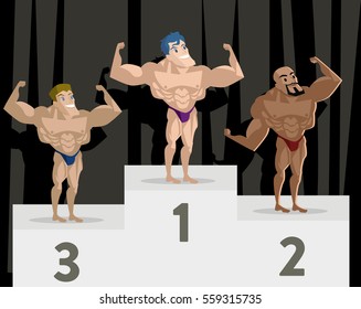 three bodybuilders on the podium