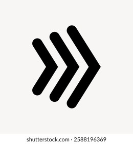 Three bold black arrows pointing right, symbolizing direction, movement, and progress. Arrows convey forward motion and dynamic change. Minimalist arrow design. Isolated vector element.