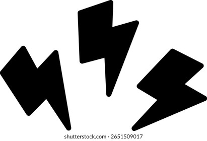 Three bold black lightning bolt icons, evenly spaced and angled diagonally, symbolize dynamic energy, electrical power, or dramatic impact in visual design.