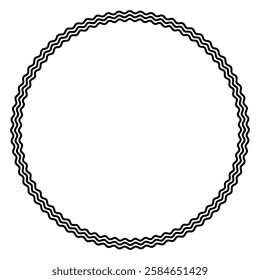 Three bold wavy lines forming a large circle frame. Decorative border made by three black serpentine lines. Snake-like circular frame, decorative surround and background. Isolated illustration. Vector