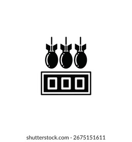Drei Bomben stehen auf einer Abschussplattform, ein krasses Symbol für drohende Gefahr. Dieses Bild zeigt das zerstörerische Potenzial von Waffen und die Bedrohung durch Gewalt.