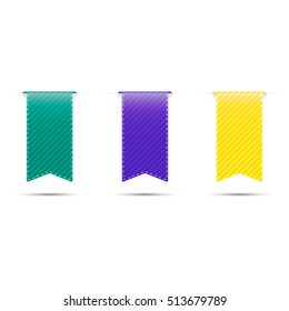 Three bookmarks icon vector illustration. Discount price tags. Vector ribbon stickers.