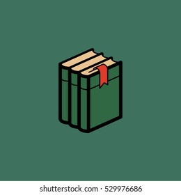 Three books with a bookmark Minimalistic Flat Line Color Stroke Icon Pictogram Illustration