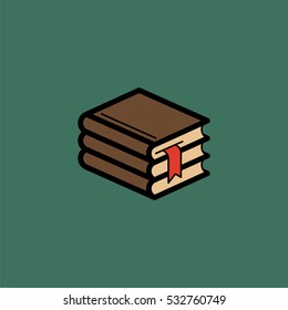 Three books with a bookmark Minimalistic Flat Line Color Stroke Icon Pictogram Illustration