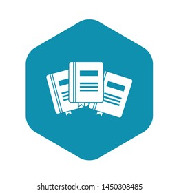 Three books with bookmarks icon. Simple illustration of three books with bookmarks vector icon for web