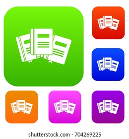 Three books with bookmarks set icon in different colors isolated vector illustration. Premium collection