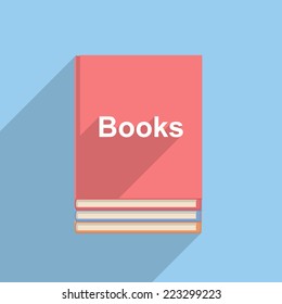 Three books, flat design with long shadows, vector eps10 illustration
