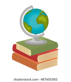 three books globe isolated graphic