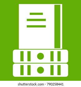 Three books icon white isolated on green background. Vector illustration