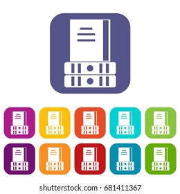 Three books icons set vector illustration in flat style in colors red, blue, green, and other