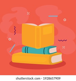 three books on red background design, Education literature and read theme Vector illustration