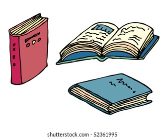 Three books are on the white background