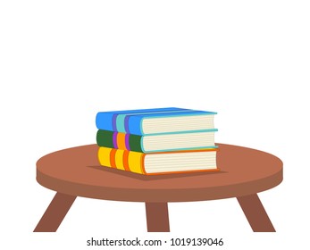 Three Books On Wooden Table Vector Image